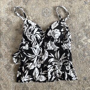 Black and White Floral Women's Swim Top